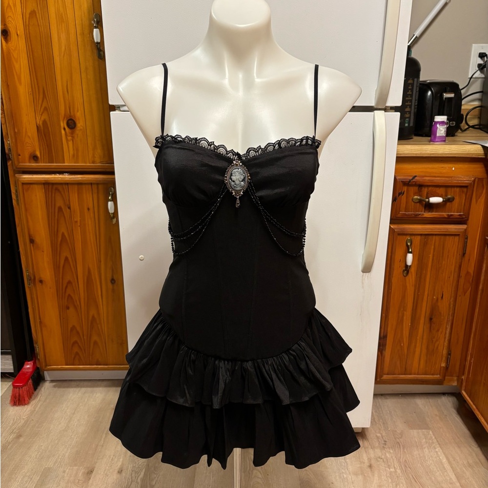 Black Dolls Kill Dress with Lace Trim